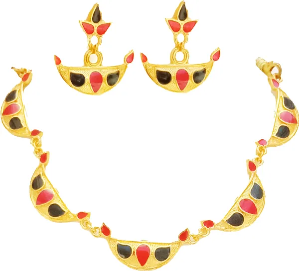 Assamese_Traditional_Gold_Plated_Red_Black_Colour_Golpata_Necklace_Set_For_Women